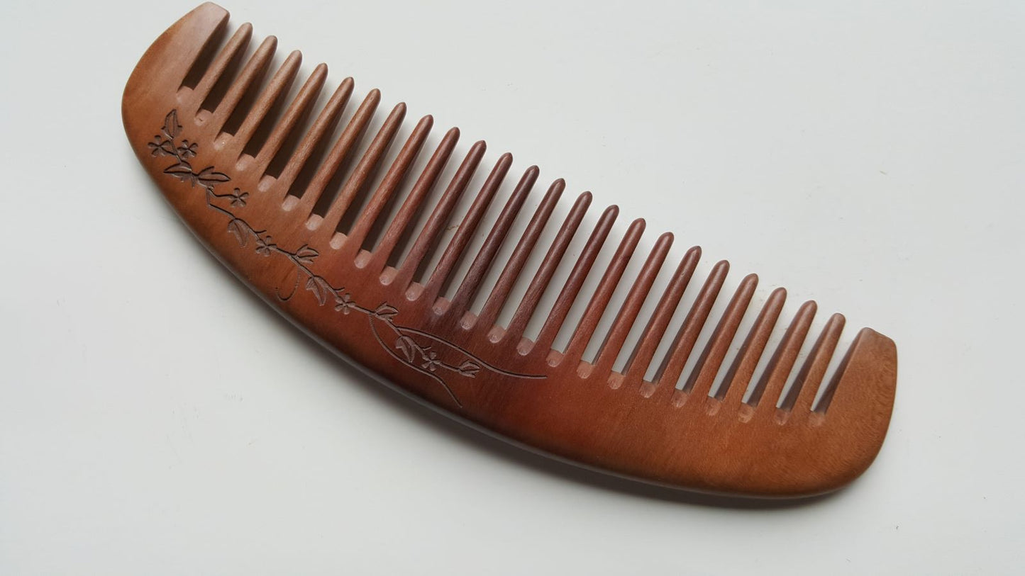 Floral Vine Peach Wood Comb - Wide Teeth