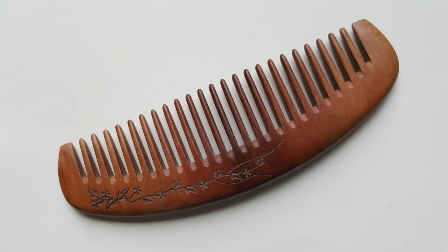 Floral Vine Peach Wood Comb - Wide Teeth