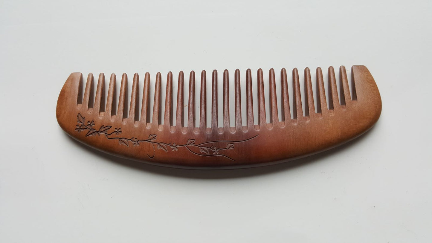 Floral Vine Peach Wood Comb - Wide Teeth