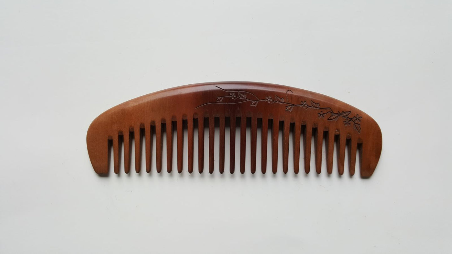 Floral Vine Peach Wood Comb - Wide Teeth