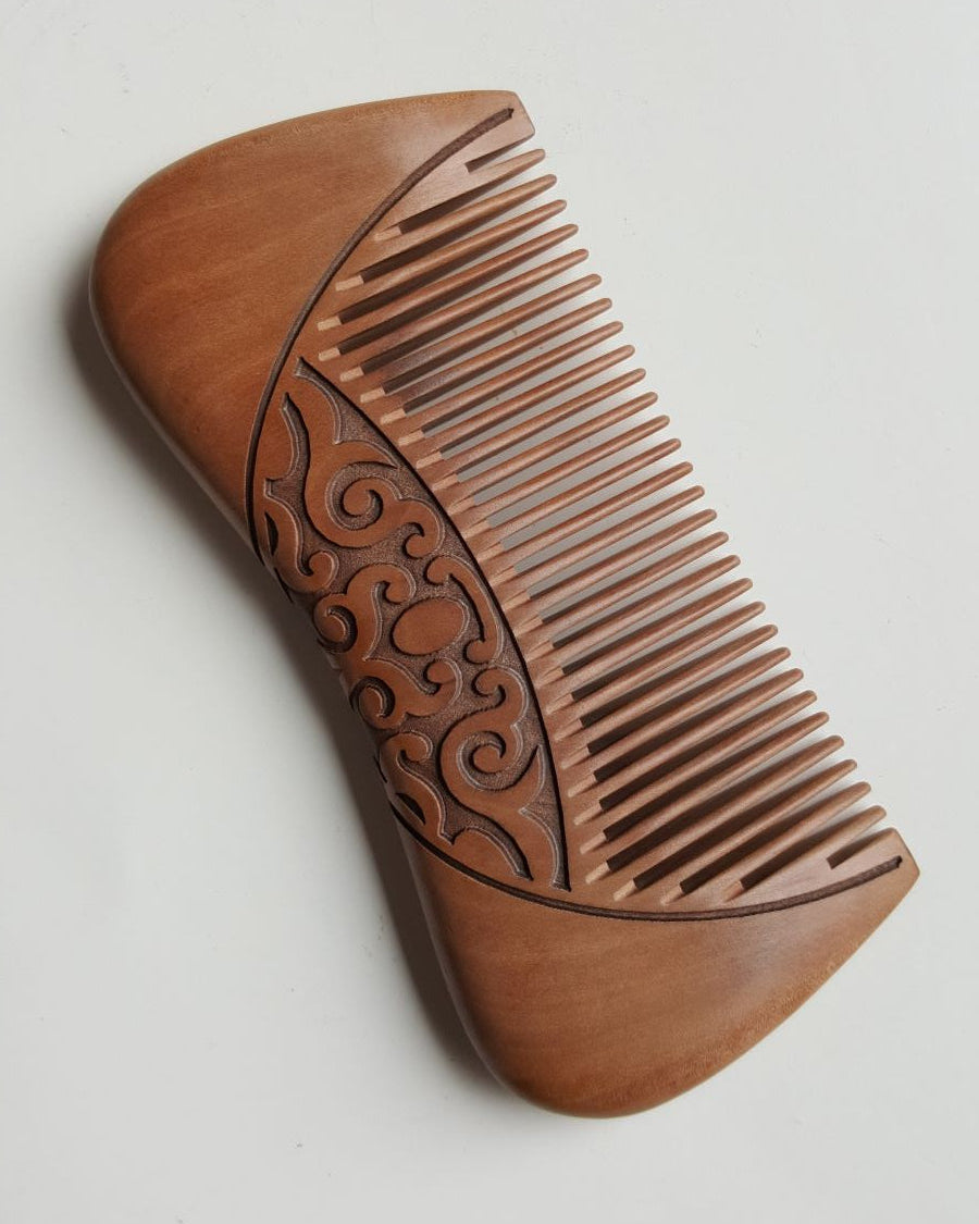 Natural peach wood comb in drawstring gift bag — gift for her