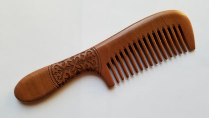 Anti-static peach wood wide tooth comb for all hair types and beard grooming — natural pinkish-brown hardwood — Arakicrafts