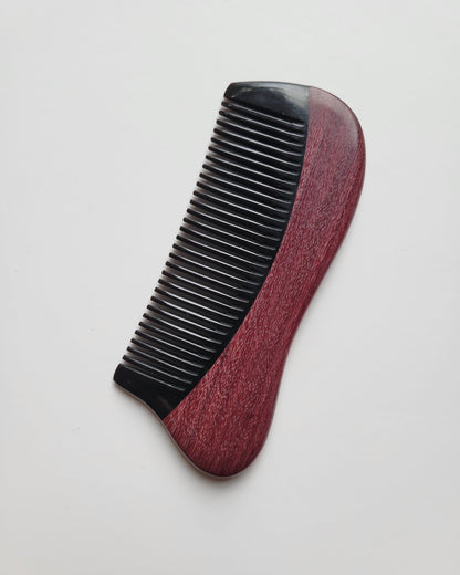 Natural keratin horn comb for beard grooming and everyday carry — Purple Heart wood handle — Arakicrafts