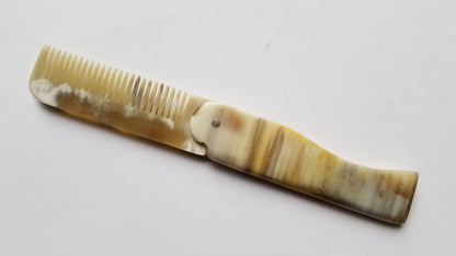 Folding Yak Horn Comb — smooth horn handle, fine tooth row, anti-static hair and beard comb