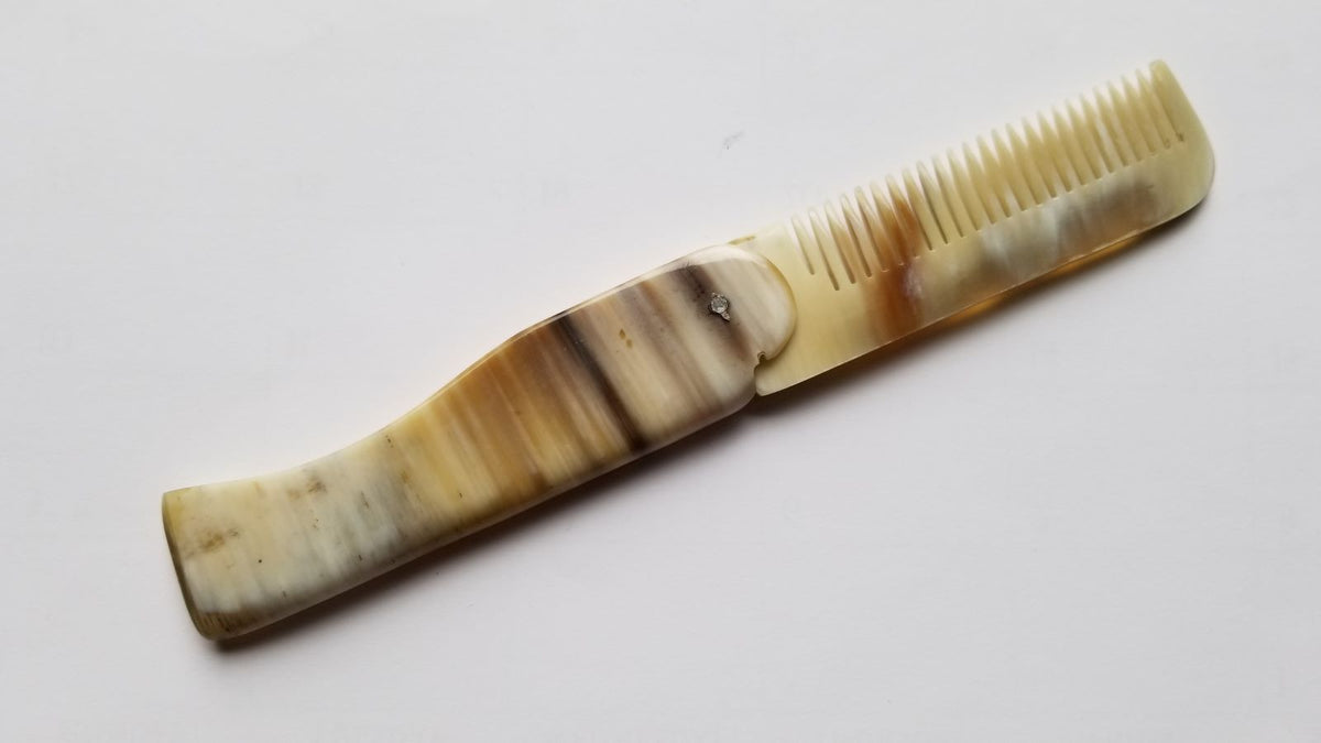 Folding Yak Horn Comb — vintage style striped handle, foldable, easy to carry in pocket 