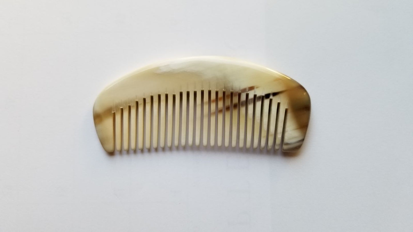 Petite yak horn comb with drawstring gift bag, biodegradable natural horn, birthday and self-care gift for her, fine tooth travel comb