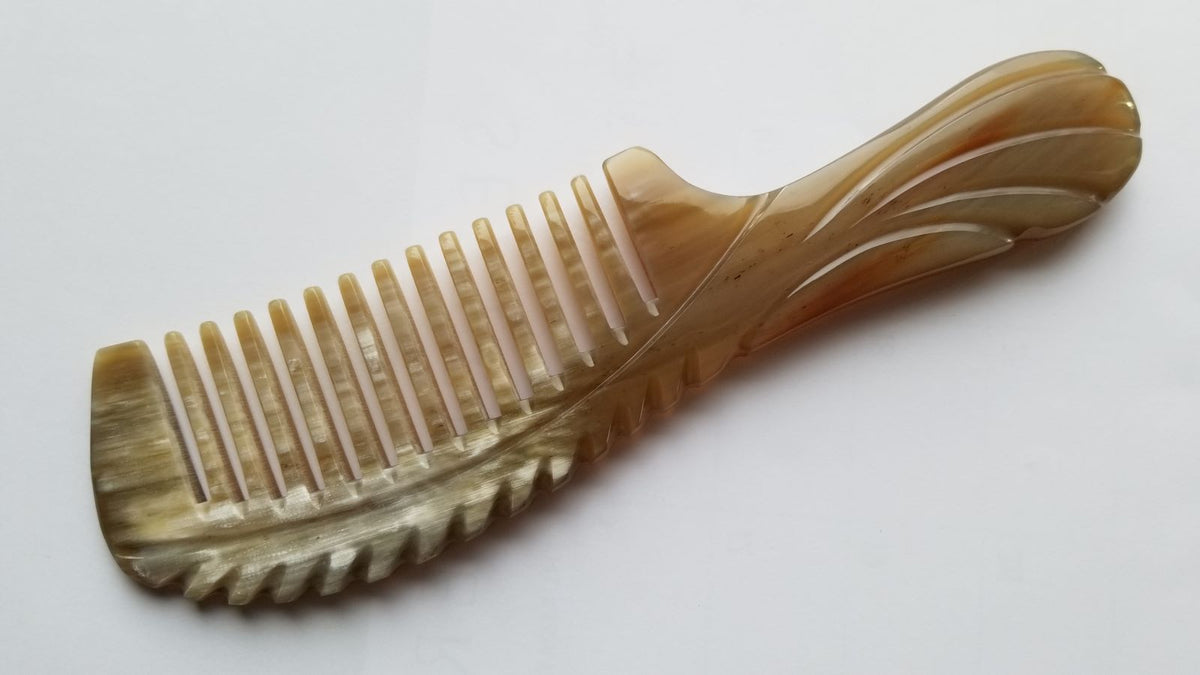 Yak horn comb for women — wide teeth, carved handle, biodegradable natural horn — Arakicrafts